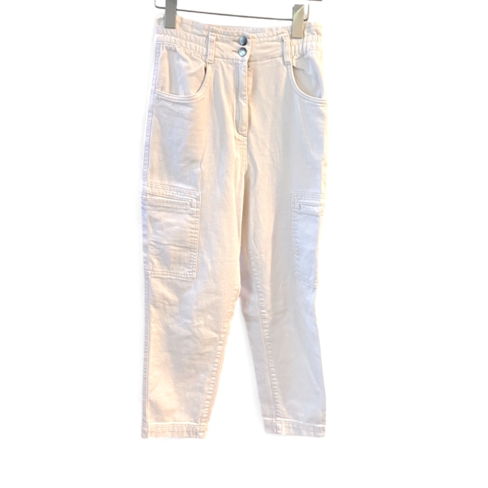 H&M Winter White 100% Cotton Ankle-Length Baggy Cargo Jeans, Sz 4